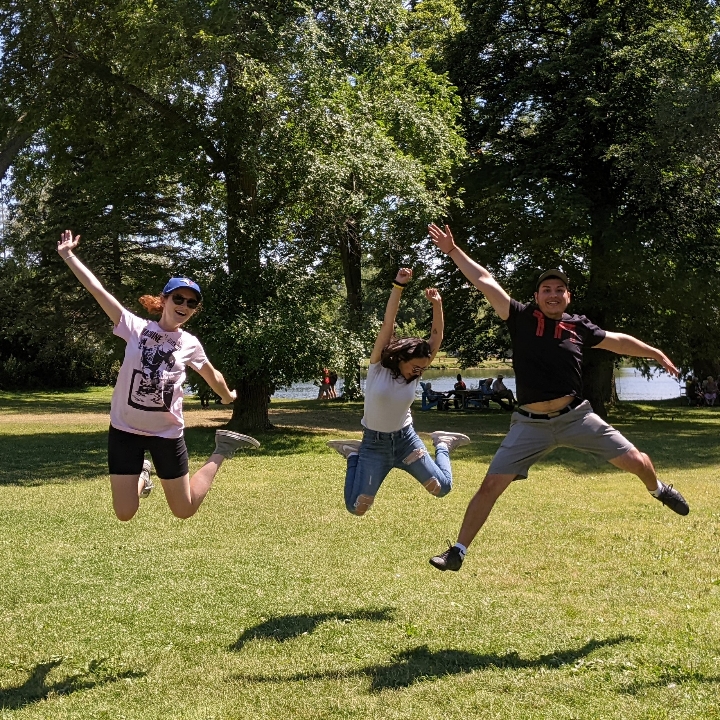 Hunt participants jumping for joy